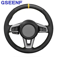 for mazda mx 5 2015 2016 2017 2018 2019 2020 hand stitched car steering wheel cover black suede leather yellow marker no slip