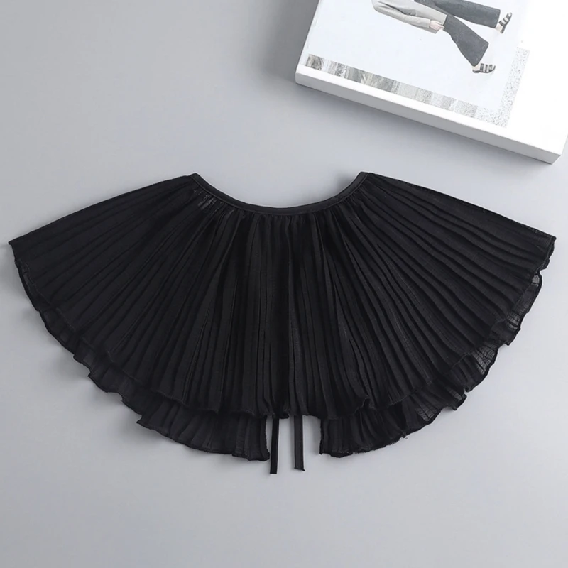 

Fashion Women Chiffon False Collar Elegant Pleats False Collar Tie Delicate Summer Clothing Accessories Black