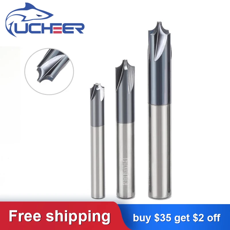 

UCHEER 1PC Solid Carbide Arc R Angle End Mill 4 Flutes CNC Milling Cutter Anti-R Chamfering Router Bit for Alloy Steel