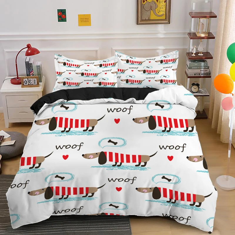 Dachshund Dog King Queen Duvet Cover Cartoon Pet Puppy Bedding Set Sausage Dog Quilt Cover Cute Animal Polyester Comforter Cover images - 6
