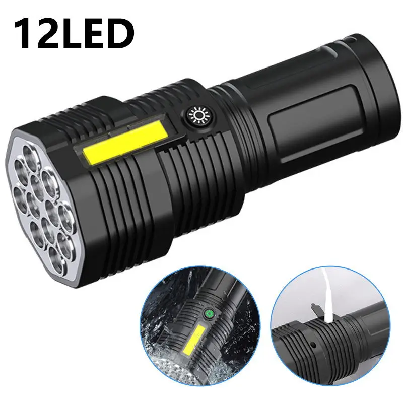 

12 LED Super Bright Flashlights Strong Light USB Long-range Light Flashlight Portable Torch Tactical Light For Outdoor Camping