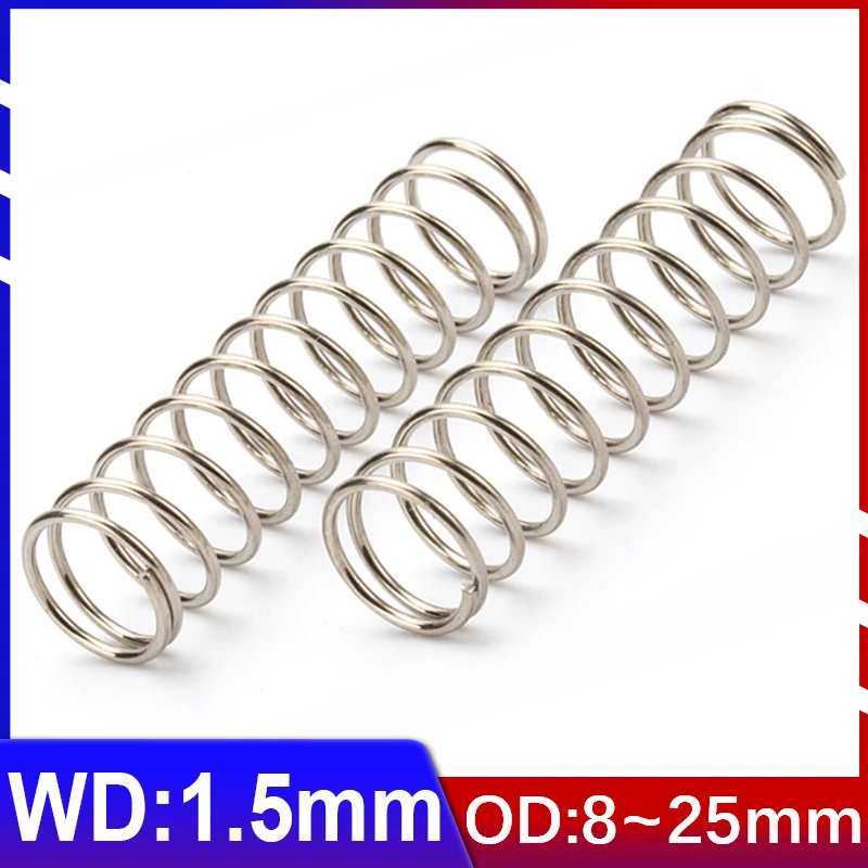 

Wire Diameter 1.5mm Coil Od 8mm~25mm Cylidrical Spring Compress Pressure Spring Rotor Return Buffer 304 Stainless Steel 10 Pcs