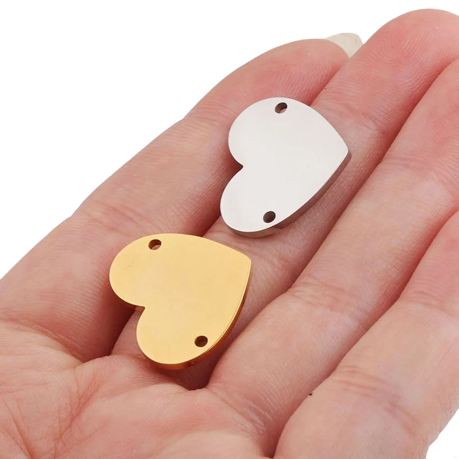 

5Pcs Stainless Steel Charms Hearts Stamping Blank Plates Pendant Connector For Engraving Jewelry Making DIY Necklace Accessories
