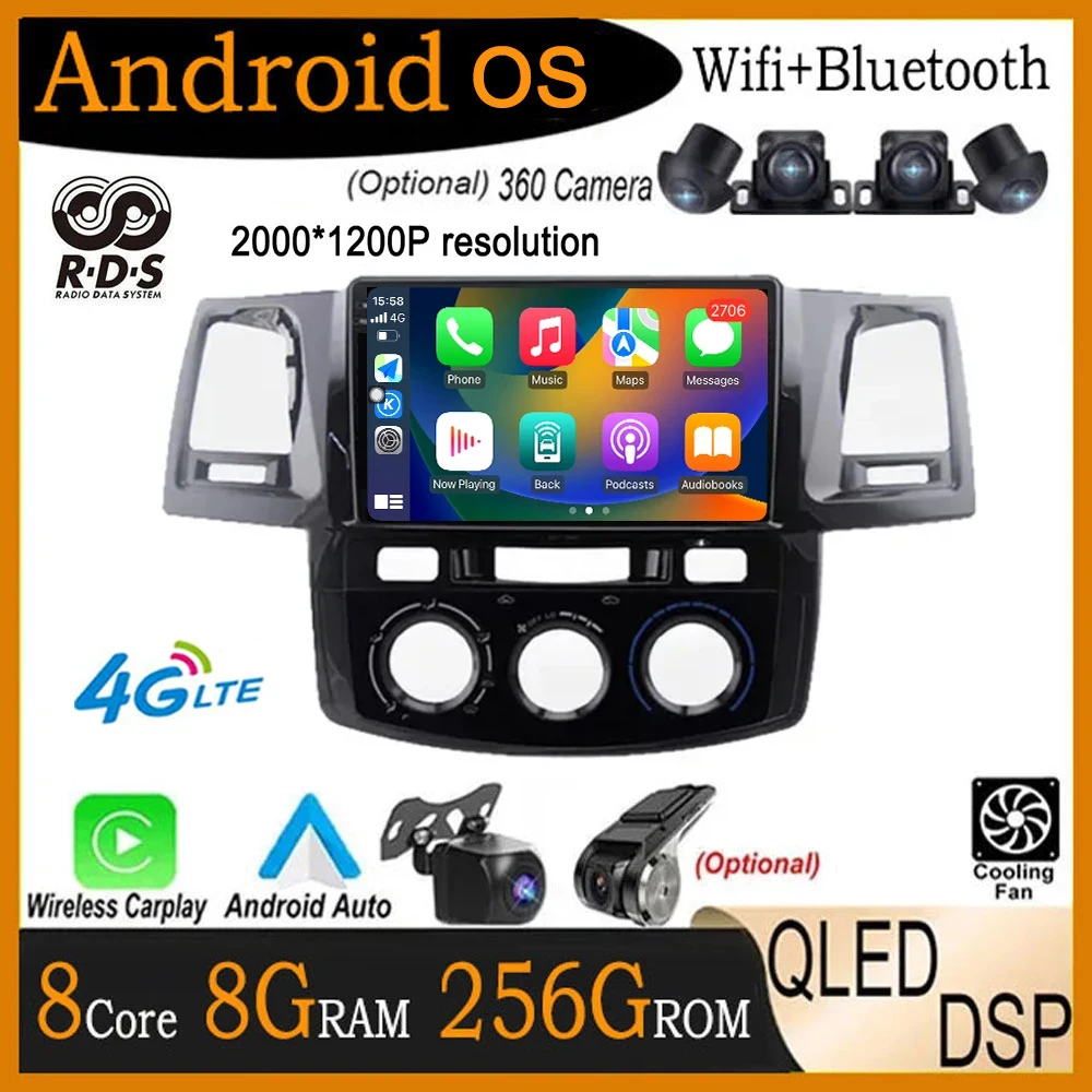 Автомагнитола 9 lnch QLED IPS DSP Android 14 для Toyota Fortuner Hilux 2007-2015 мультимедийный видеоплеер