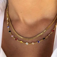 multilayer wide golden clavicle chain necklaces for women vintage necklace on neck boho colorful crystal beads choker jewelry