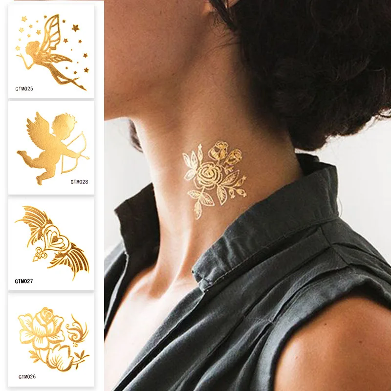 

Disposable Bronzing Butterfly Fake Tattoo Waterproof Female Sexy Lace Tattoo Photo Collarbone Arm Temporary Tattoo Stickers