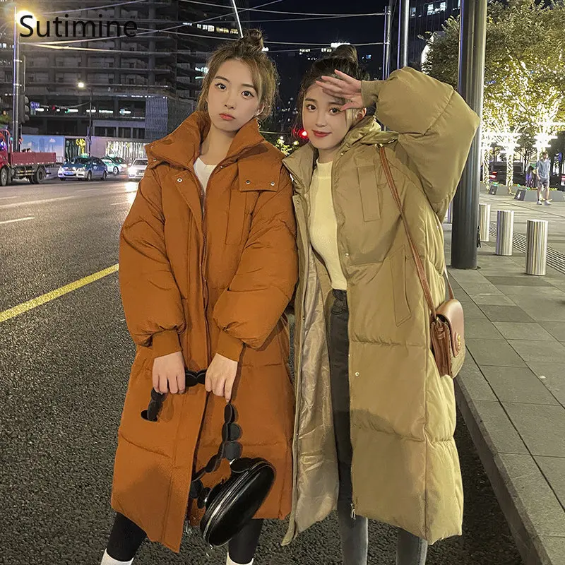 Down Cotton Jacket Women's Medium Long Korean Cotton Jacket Thickened Office Lady Winter Coat for Women Hooded Coat Women