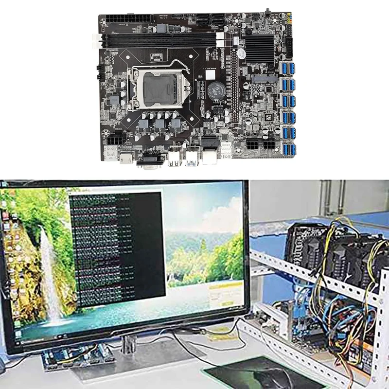 Материнская плата B75 BTC для майнинга 12 USB3.0 до PCIE1X графический слот LGA1155 DDR3 DIMM RAM SATA3.0