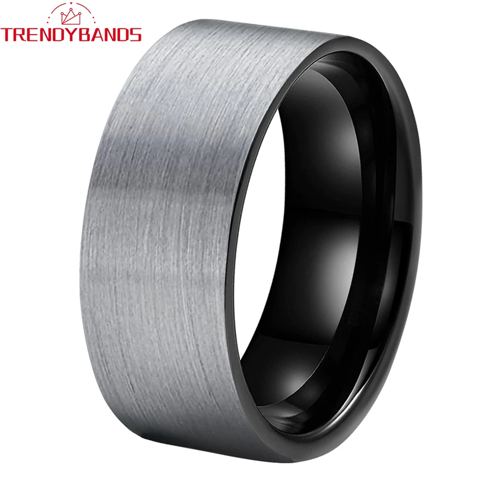

10mm 12mm Mens Black Classic Tungsten Carbide Ring Wedding Band Pipe Cut Brushed Finish Comfort Fit