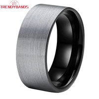 10mm 12mm mens black classic tungsten carbide ring wedding band pipe cut brushed finish comfort fit