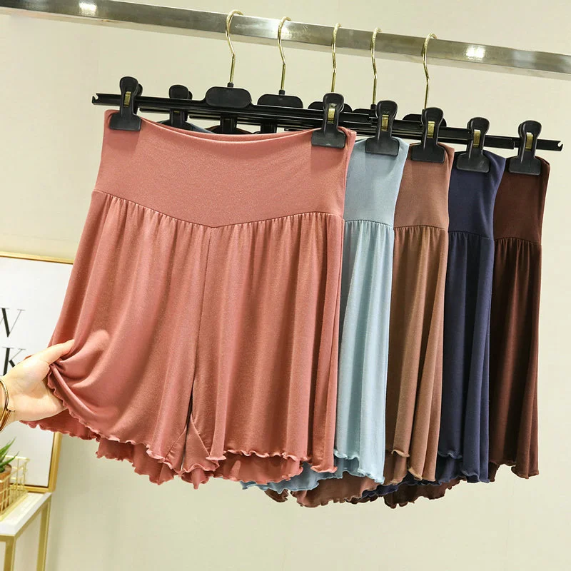 

High Waisted Baggy Shorts for Women's Summer Modal Homewear Thin Pajama Shorts with Wooden Ear Edges Sleepwear Shorts