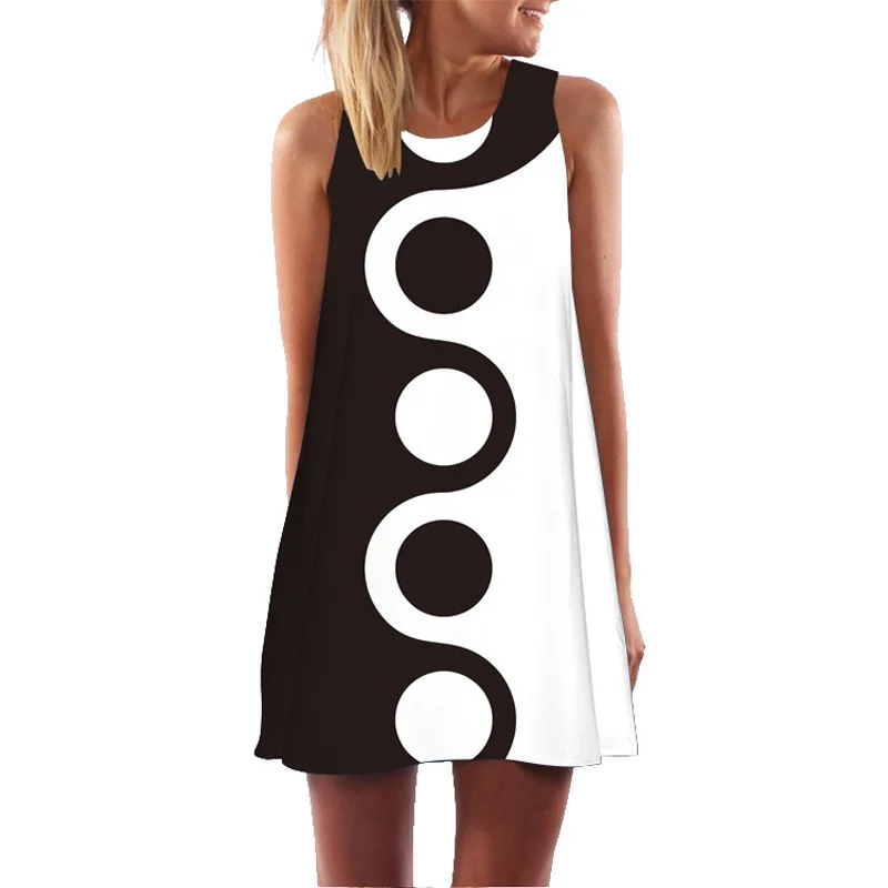 

2023 Woman Summer Dress Loose Sleeveless Tai Chi diagram Printed Mini Dresses Casual female self portrait dress Vestidos