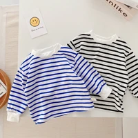 2022 autumn new 0 6 years kid smiley long sleeve t shirt children boy striped bottoming shirt baby cotton casual tops clothing