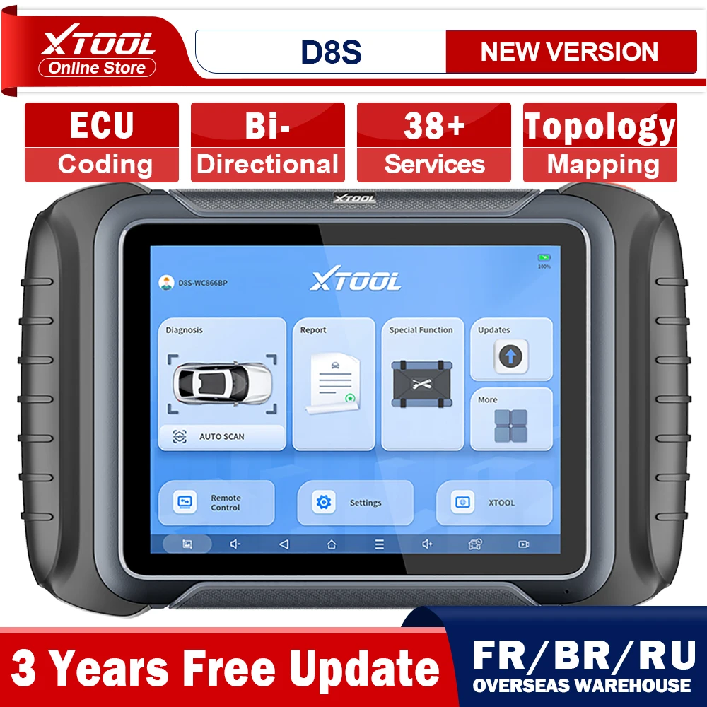 

XTOOL D8S Automotive OBD2 Full Diagnostic Bi-directional Scan Tool Topology Map ECU Coding 38+ Resets Key Programming CANFD DoIP