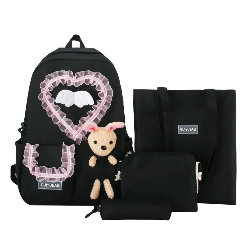 

4 шт., милые кружевные сумки для книг, рюкзак с несколькими карманами, сумка на плечо, карандаш для женских сумок, рюкзак, школьный рюкзак для ...