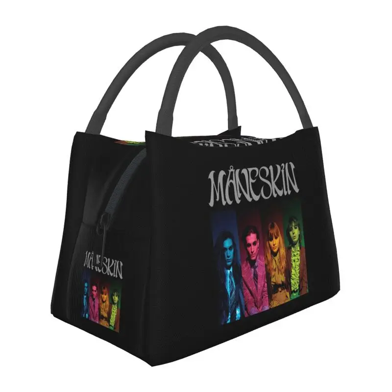 

Retro Maneskin Italy Rock Band Insulated Lunch Bag for Camping Travel Rock Roll Leakproof Cooler Thermal Bento Box Women