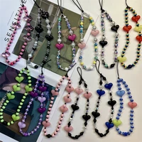 trendy star same style love heart phone chain acrylic beaded mobile phone pendant for girl anti lost phone chain hanging jewelry