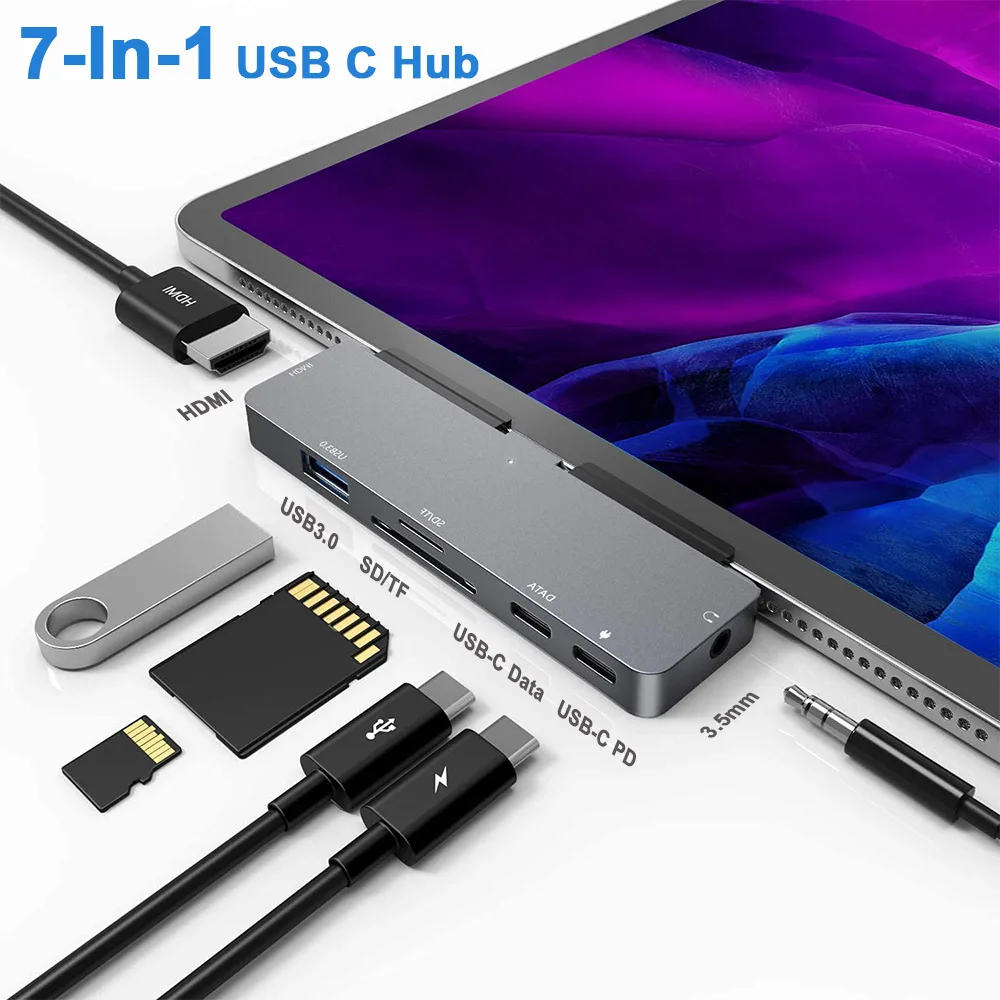 USB C Hub  Adapter for IPad Pro IPad Air MacBook Air Switch Docking Station with 4K HDMI USB-C PD SD/TF USB3.0 3.5mm Audio Jack