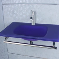 purple washing basin with stainless steel shelf