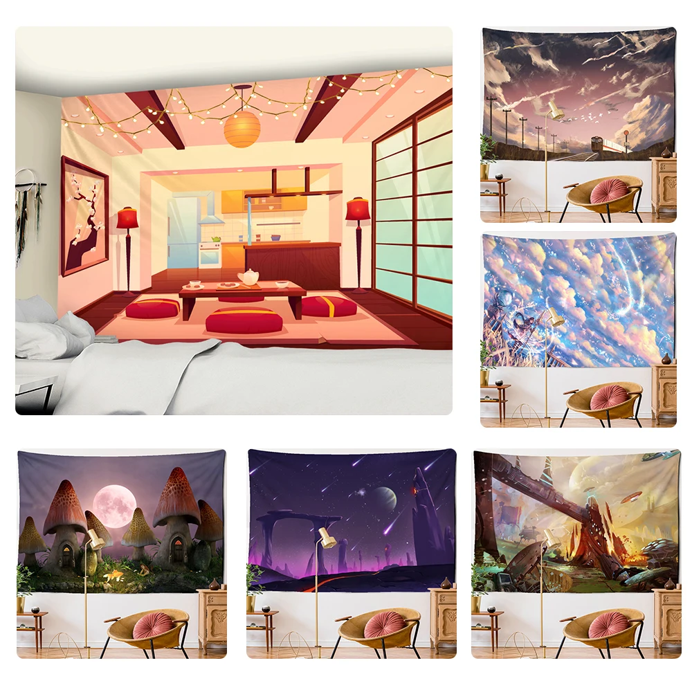 

Science Fiction Oil Painting Tapestry Wall Hanging Bohemian Cartoon Hippie Psychedelic Carpet Art Room Home Decor