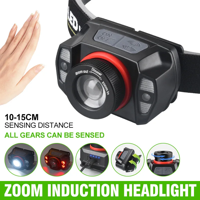 Фара с датчиком движения XPG светодиодная 400LM налобный фонарь поворотным зумом