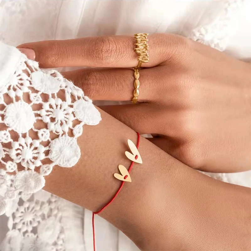 

Fashion Stainless Steel Heart Bracelet Women Temperament Red Rope Braiding Bracelet For Women Jewelry Gift