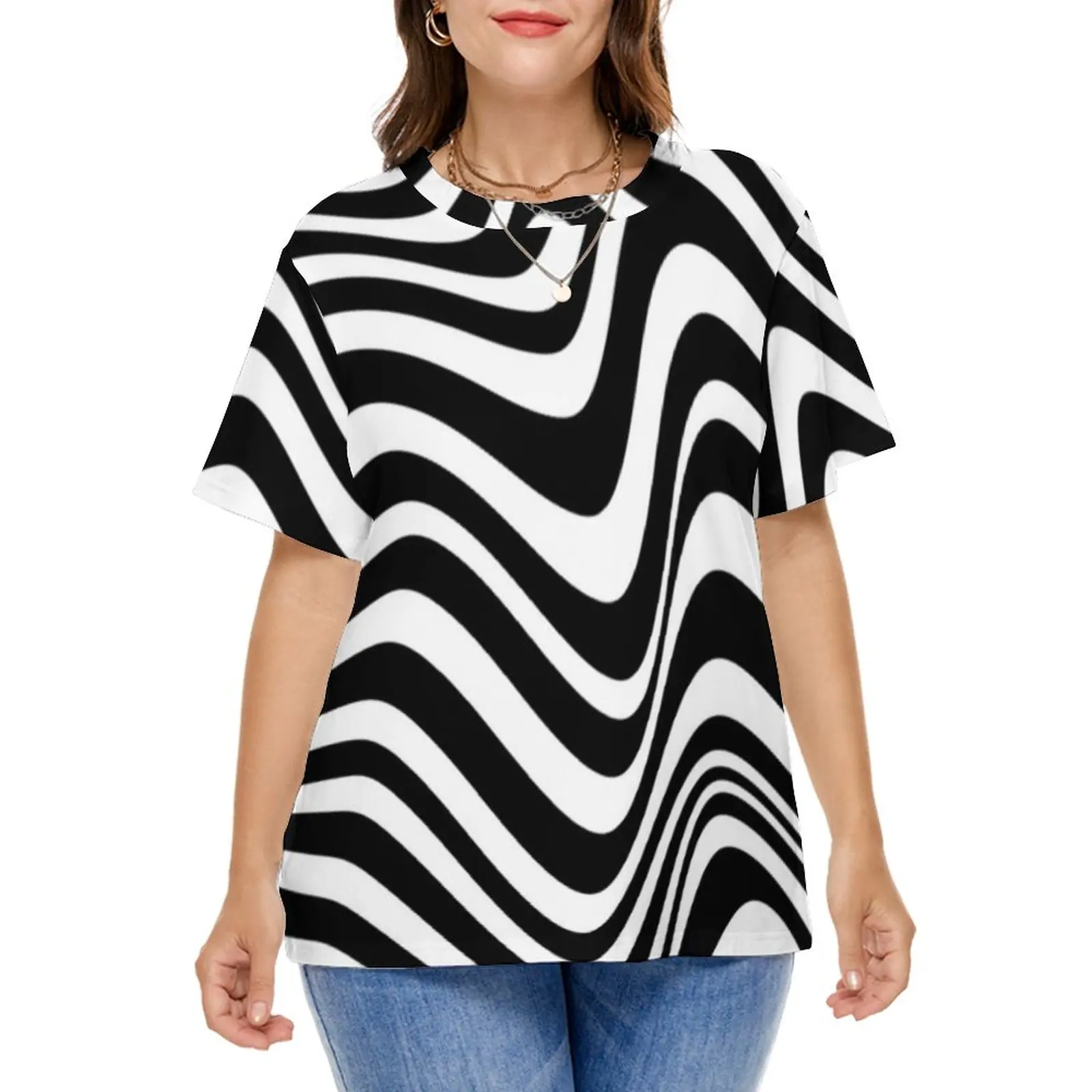 

Abstract Stripped Design T Shirt Black White Stripes Trendy T Shirts Street Wear Tee Shirt Graphic Top Tees Plus Size 5XL 6XL
