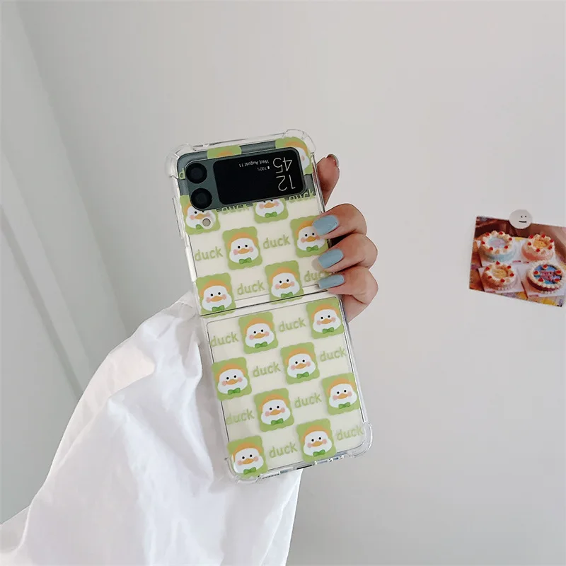 

Cartoon Ducks Green Transparent Phone Case for Samsung Galaxy Z Flip 3 5G Soft TPU Back Cover for ZFlip3 Case Protective Shell