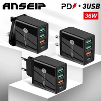 anseip 36w usb charger fast charge qc3 0 wall charging for iphone 13 12 11 samsung xiaomi 4 ports eu us uk plug charger adapter