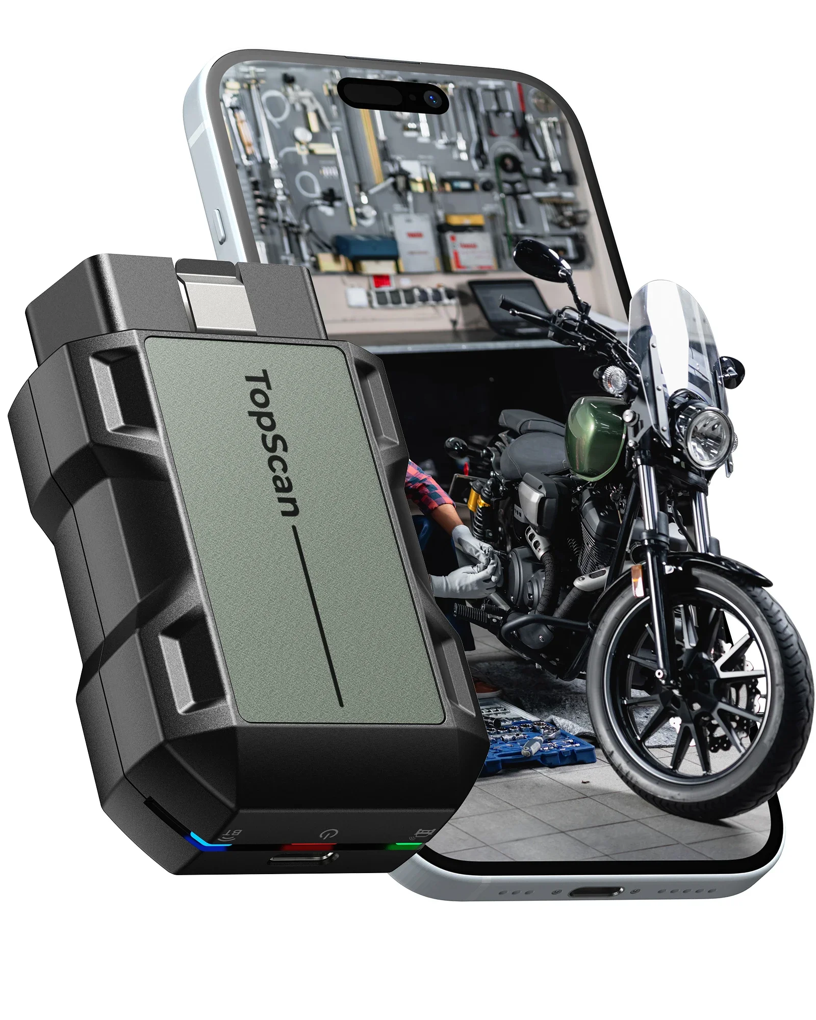 Фото Профессиональный универсальный TOPDON TopScan Moto сканирование автомобиля авто мотоцикл диагностические инструменты двигатель obd2 сканер инструмент для всех автомобилей №1