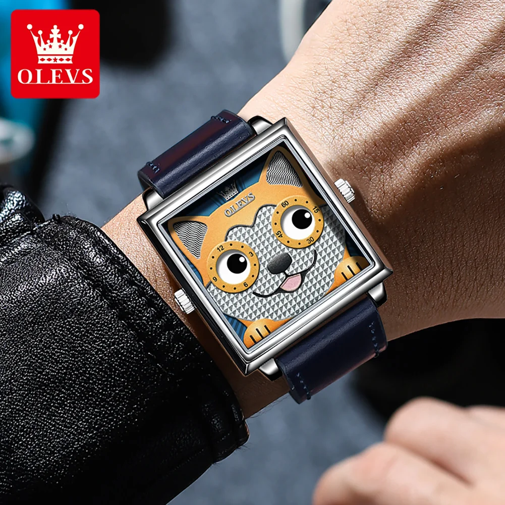 OLEVS 5510 Waterproof Square Trendy Watch for Women Genuine Leather Strap Fashion Quartz Women Wristwatches enlarge