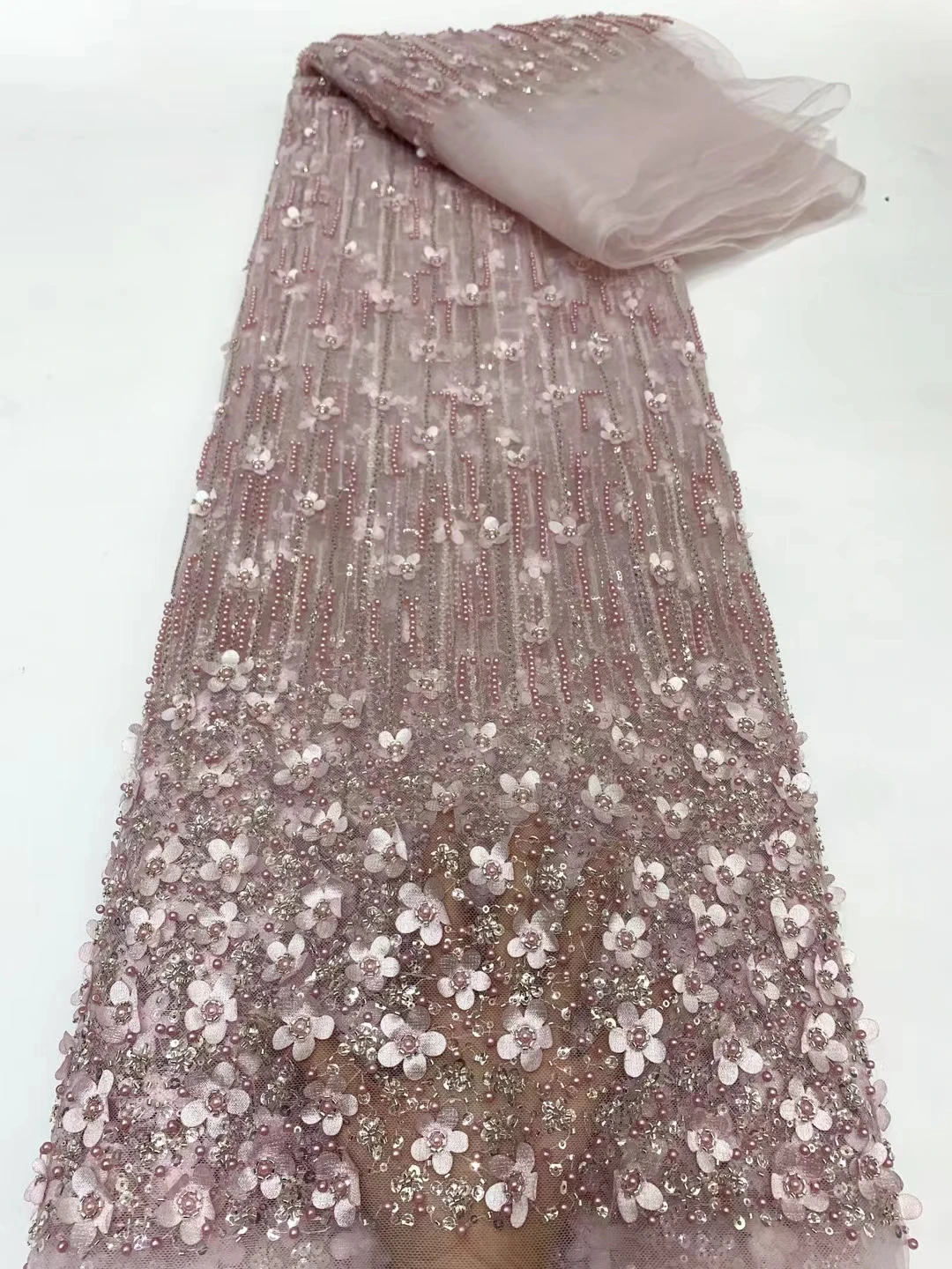 5 ярдов Африканский французский ручной работы 3D цветок с бусинами тюль кружево