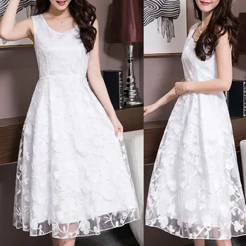 Elegant A Line Midi Dress Fashion Casual Lace Sleeveless Women Dress Casual Vacation Home Dresses Vestidos 2023 Female Clothing 1