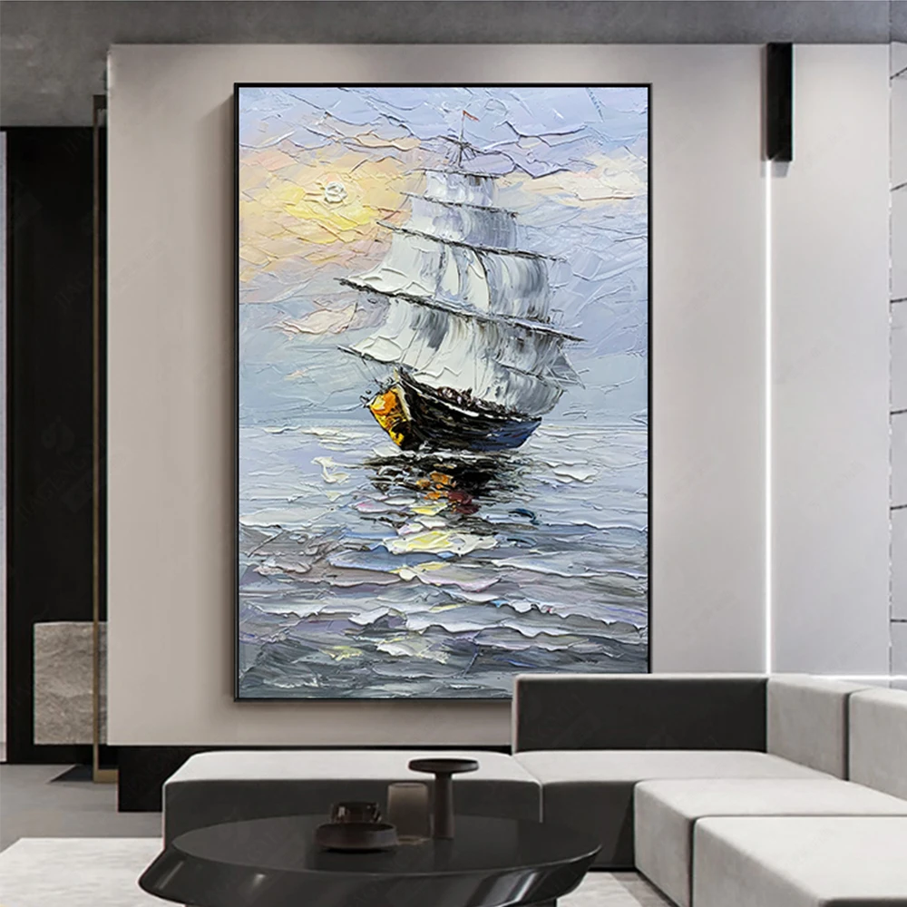 

Hand Painted Oil Painting 3d Abstract Painting Sailboat Decorative Painting Landscape Home Office Decoration No Framed