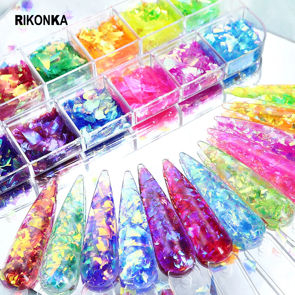 

Красочные наклейки Аврора для ногтей яркие желейные стеклянные хлопья наклейки из фольги набор для самостоятельного дизайна летние Подвес...