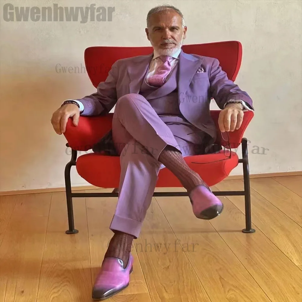 

Gwenhwyfar 3 Piece Formal Suit For Men Purple Men's Blazer Sets Male Tuxedo Wedding Party Luxury Suits Set (Blazer+Vest+Pant)