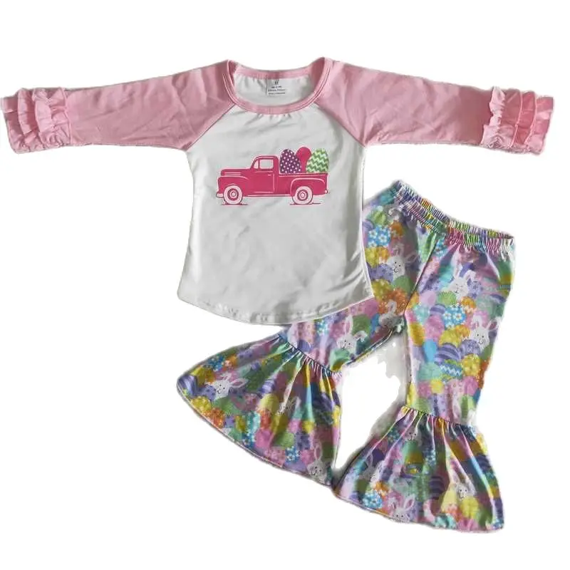 

6 B1-21 Girls Easter Outfit Long Sleeve And Long Pants Cartoon Print