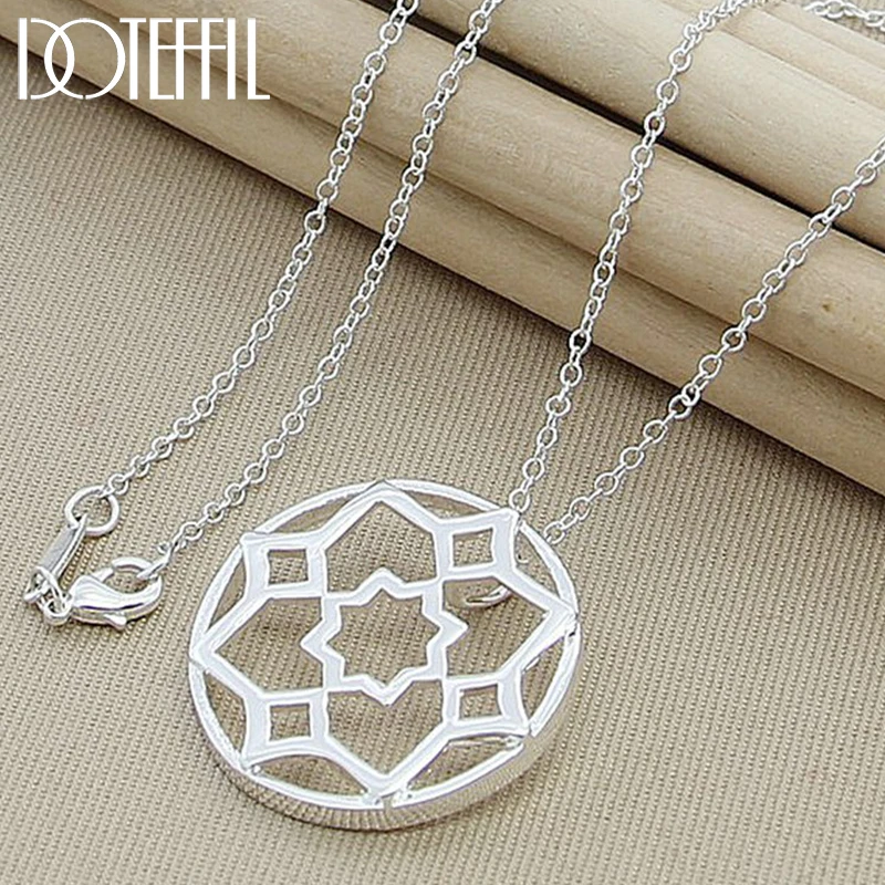 

DOTEFFIL 925 Sterling Silver Round Flower Necklace 18 inch Chain For Woman Fashion Wedding Engagement Party Charm Jewelry