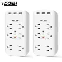 mscien us plug usb wall outlet extender surge protector 6 ac multi power strip white adapter charger for phone tablet laptop