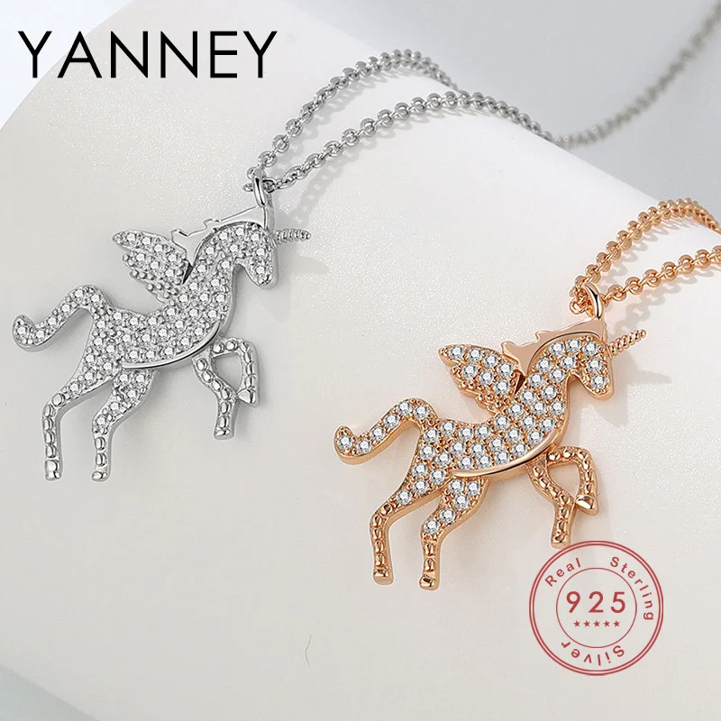 

YANNEY SSilver Color 2022 New Arrival Luxury Zircon Unicorn Necklace For Women Fashion Wedding Party Jewelry