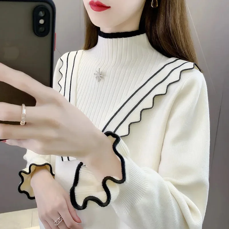 

Women Turtleneck Sweater 2023 New Spring Autumn Knitted Pullovers Bottoming Knitwear Jumpers Loose Basic Sweaters Pull Femme