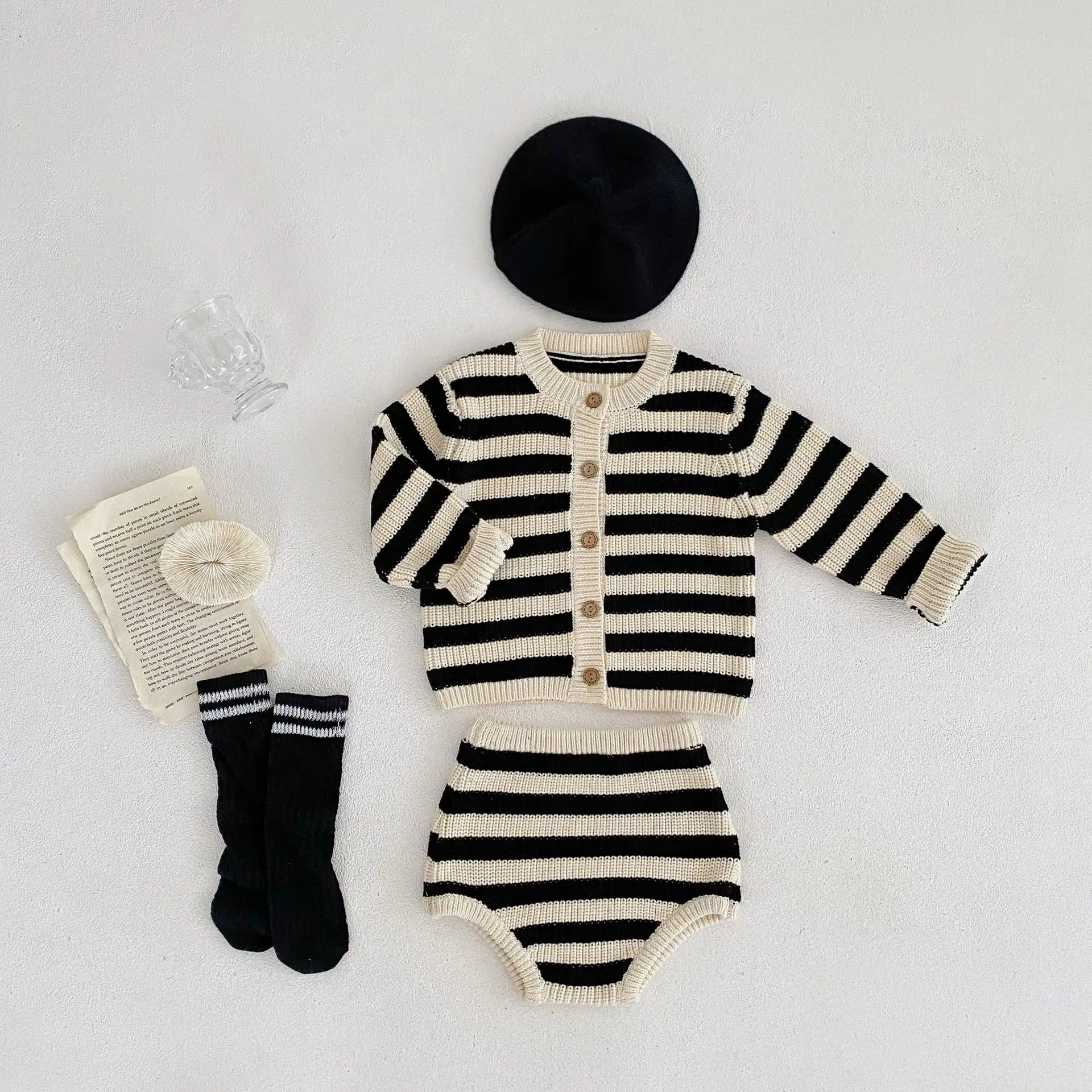 

Knitted Baby Clothes Girl Cardigan Children Knit Two Piece Suit Toddler Knitwear Set Infant Boy Newborn Clothing 0 To 3 Years