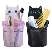 cute cat puch free toothbrush holder bathroom wall mounted toothpaste toothbrush storage bucket toilet toiletries rack