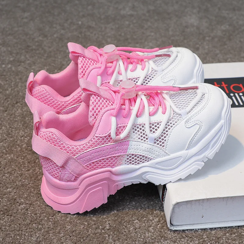 

Children Breathable Non-Slip Summer and Spring Lace Up Round Toe Girls Colorblock Sneakers 2022 Kids Boys Fashion Running Shoes