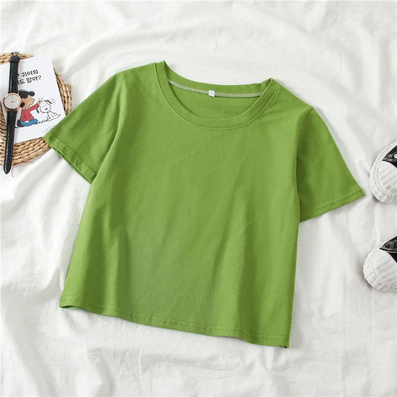 

2022 NEW FASHION WOMEN 2022 Casual 100% Cotton Top Solid Color Summer New Round Neck Short Sleeves