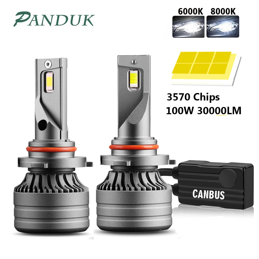 PANDUK 2 шт H4 LED H7 100W 30000LM Canbus H1 H8 H9 H11 9005 HB3 9006 HB4 автомобильный свет фары турбо-прожектор против тумана 6000К 12В вкл.