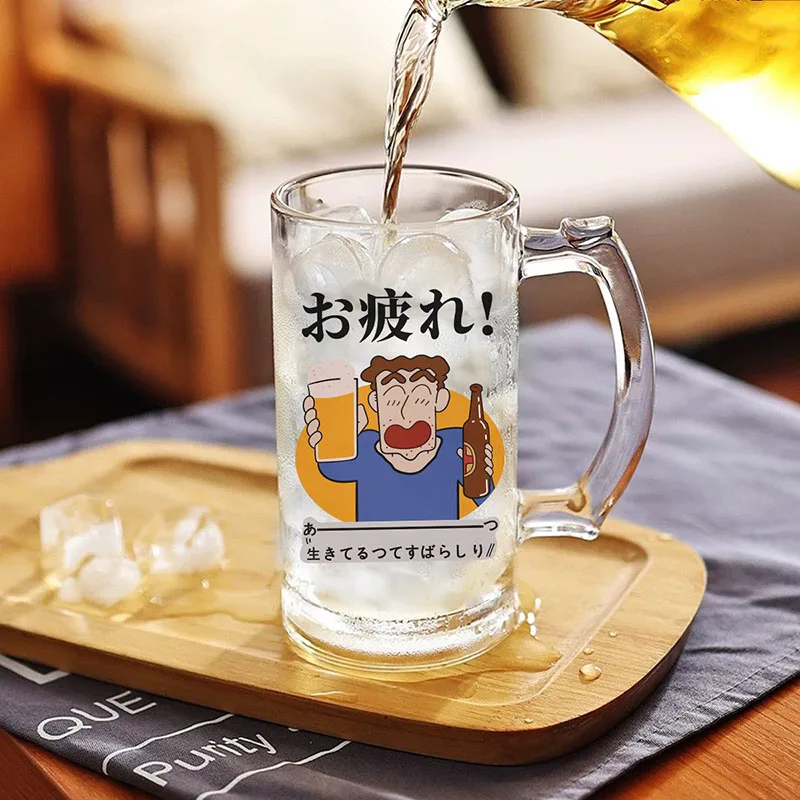 Милая стеклянная пивная кружка Crayon Shin-chan Family, 500 мл, большая емкость, для домашнего бара, декор для рабочего стола, подарки (art.: 3920daa8ddfbb) - 3920daa8ddfbb