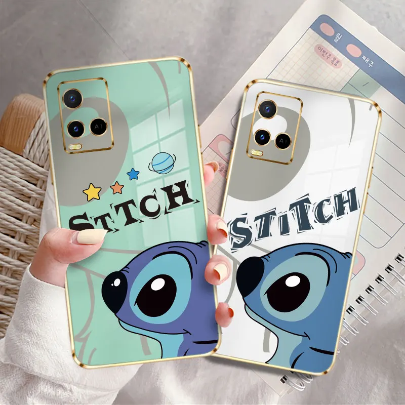 

Case Coque for Vivo S1 X60 X70 X80 Pro S7 Y7S V11i Y73 4G V15 Pro Gold Plating Stitch Cartoon Disney Celular Electroplated TPU