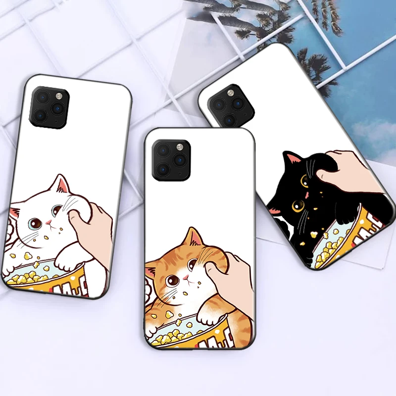 

Cartoon Cute Pinch Face Cat Phone Case For Funda iPhone 11 13 Pro Max 12 Mini X XR XS Max 6 6s 7 8 Plus Black Etui