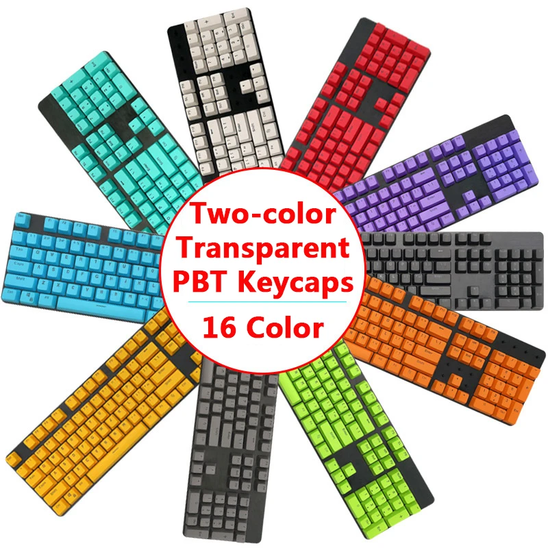 

Универсальные полупрозрачные колпачки клавиш PBT с 104 клавишами, двухцветные колпачки для механической клавиатуры OEM под давлением для клавиатуры с 61/87/104 клавишами
